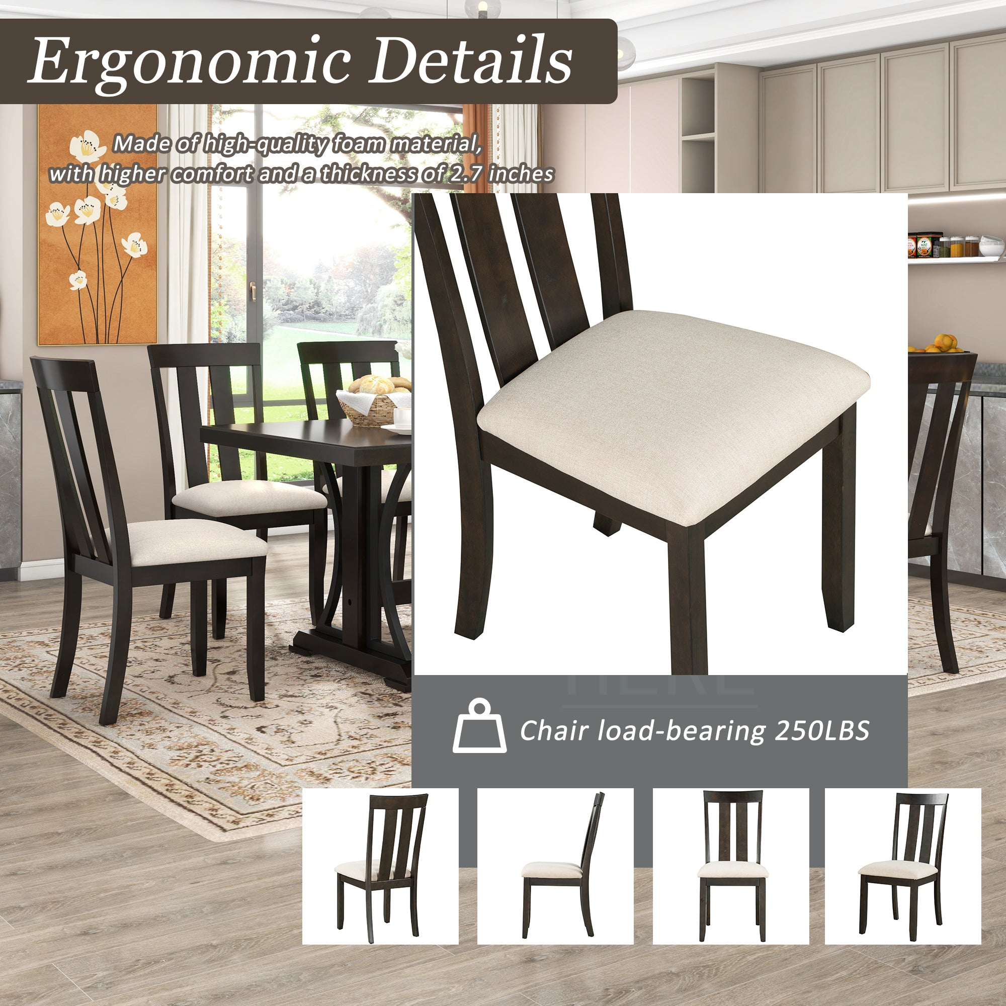 TREXM 9-Piece Set - 78" Wood Rectangular Dining Table and 8 Dining Room Chairs (Espresso)