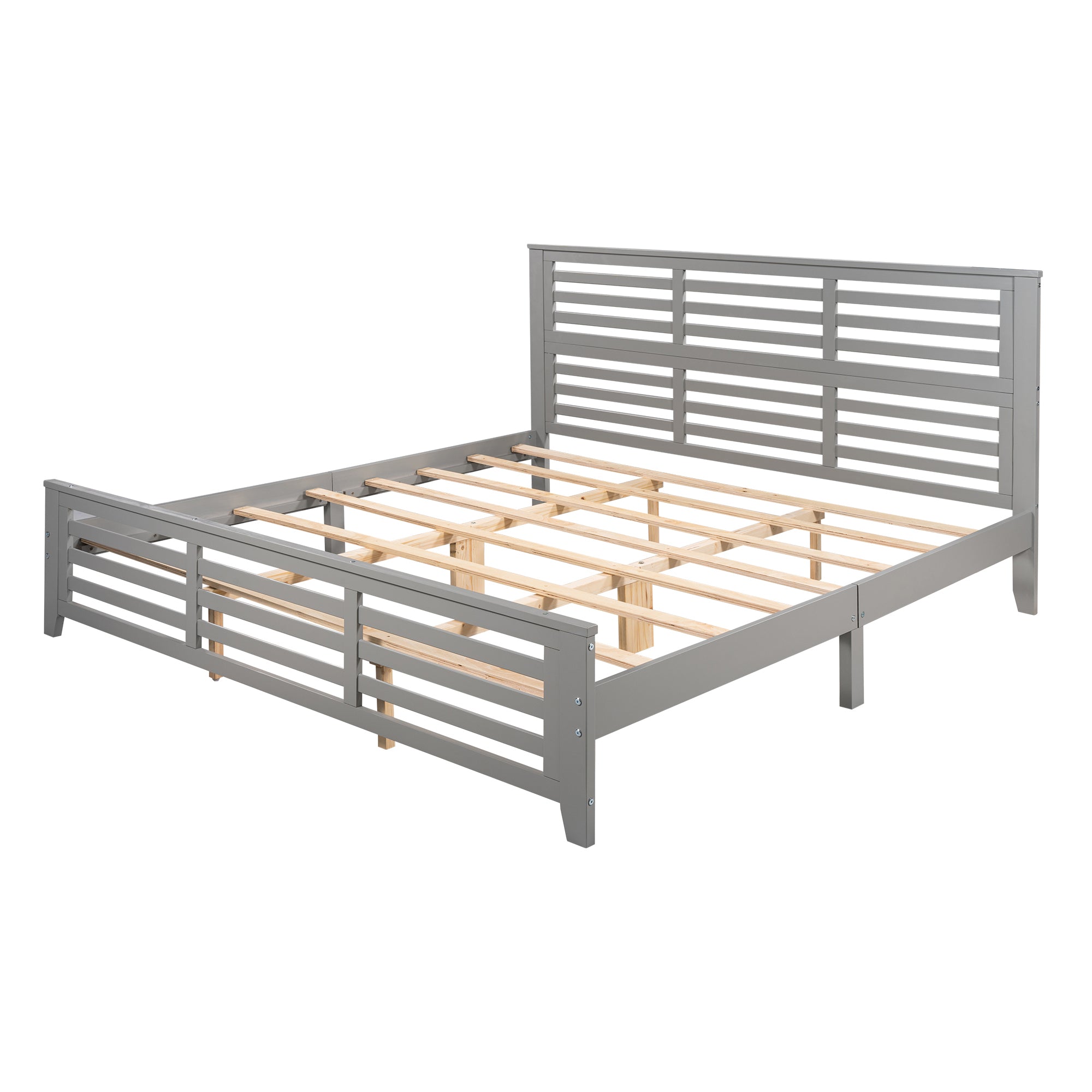Platform Bed with Horizontal Strip Hollow Shape King size (Gray)