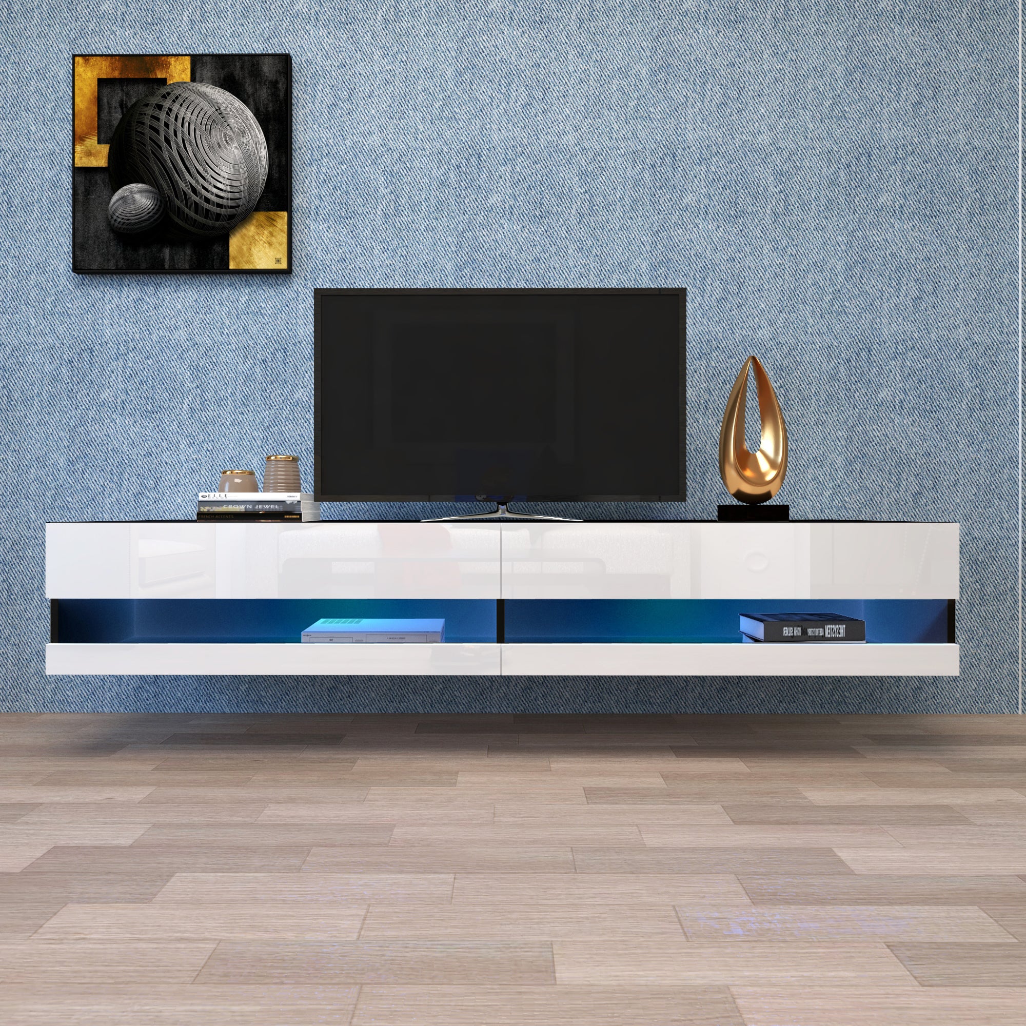 180 Wall Mounted Floating 80 Inch TV Stand with Color LED