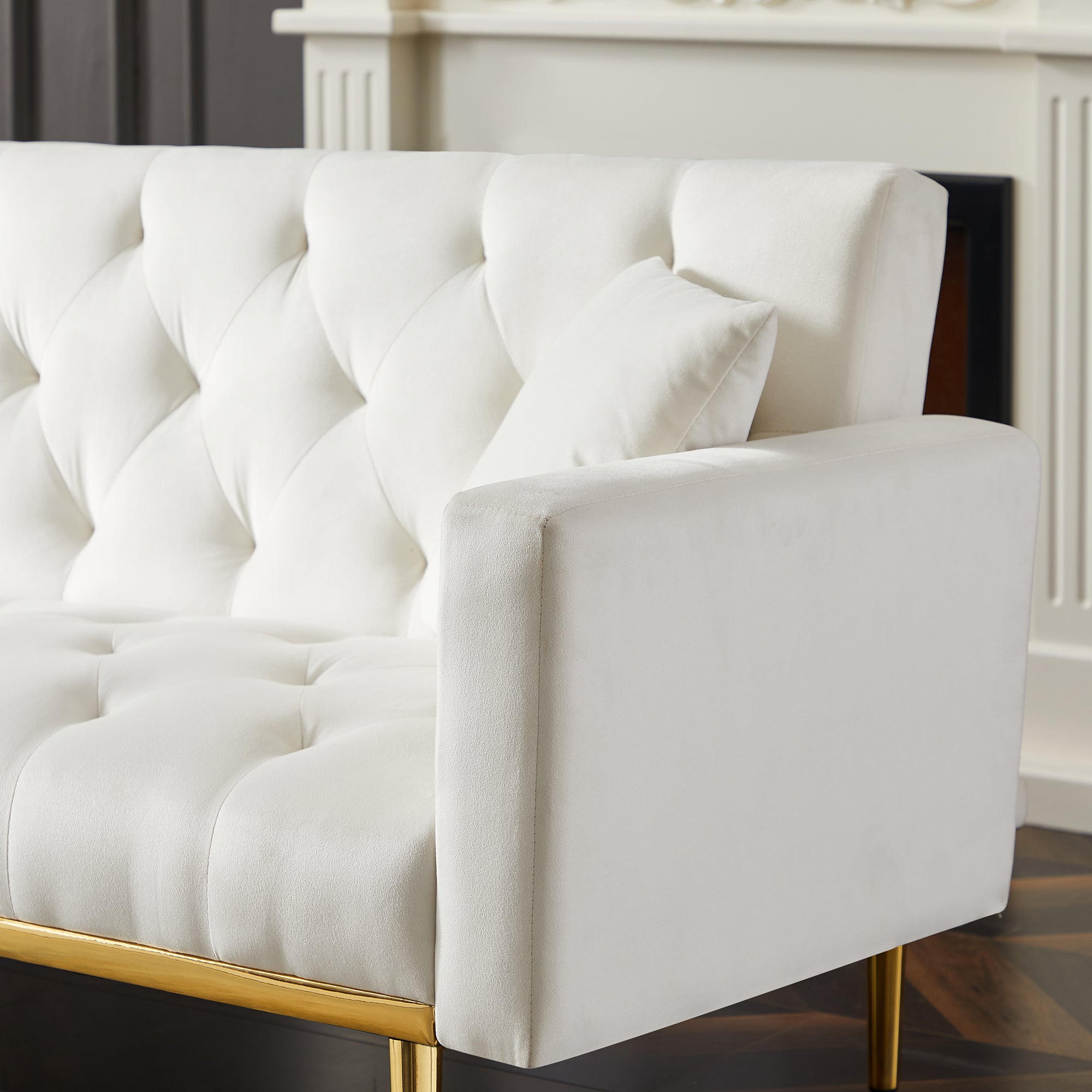 Convertible Folding Futon Sofa Bed (White)