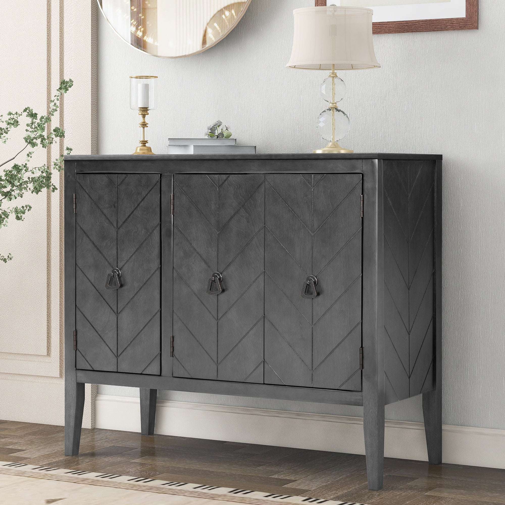 Accent Storage Cabinet Wooden Cabinet with Adjustable Shelf (Gray)