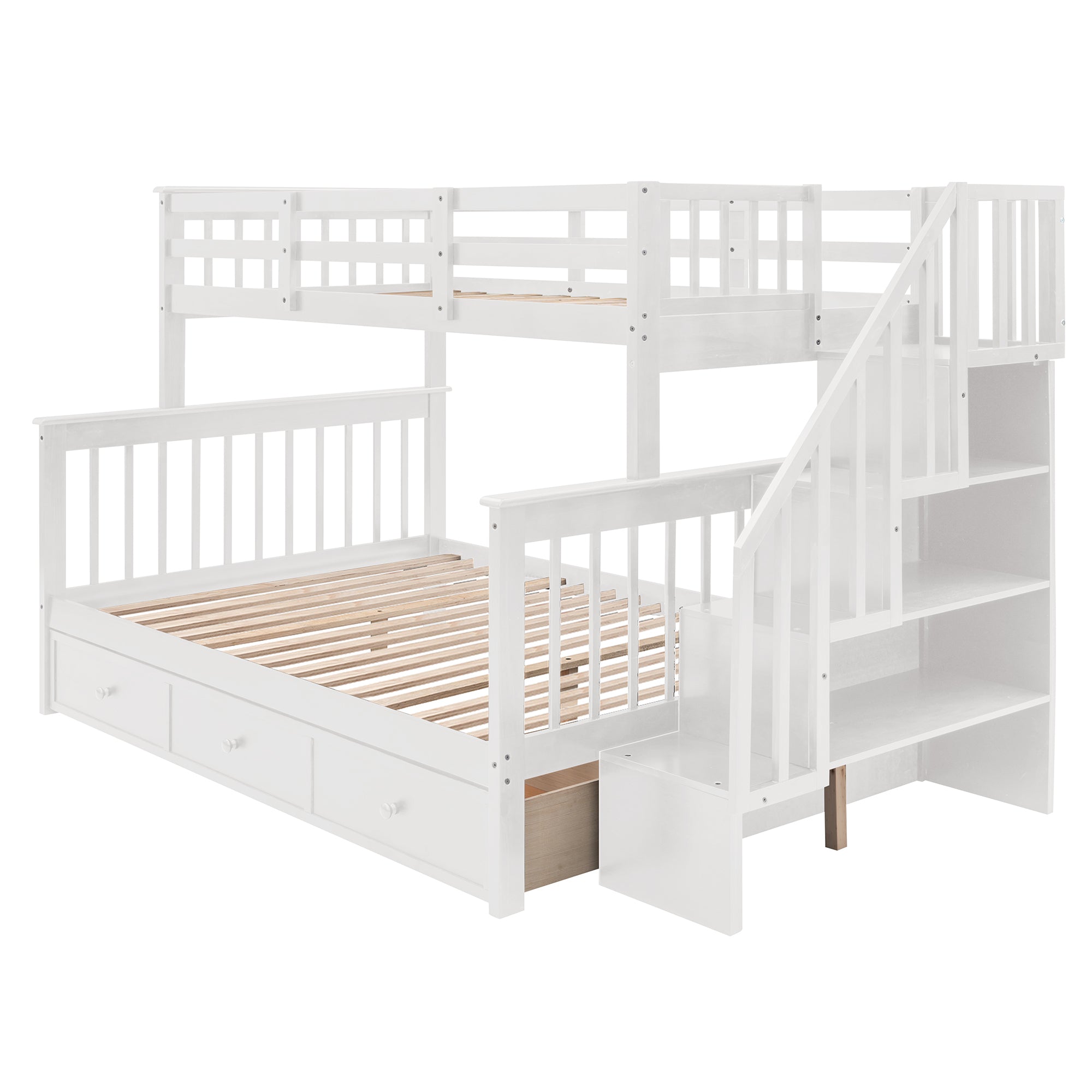 Stairway Twin-Over-Full Bunk Bed with Drawer (White)
