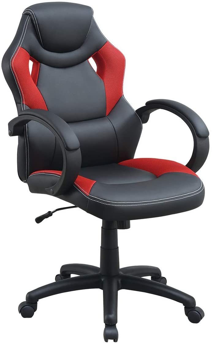 Office Chair Upholstered 1pc Cushioned Comfort Chair Relax Gaming Office Work (Black/Red)