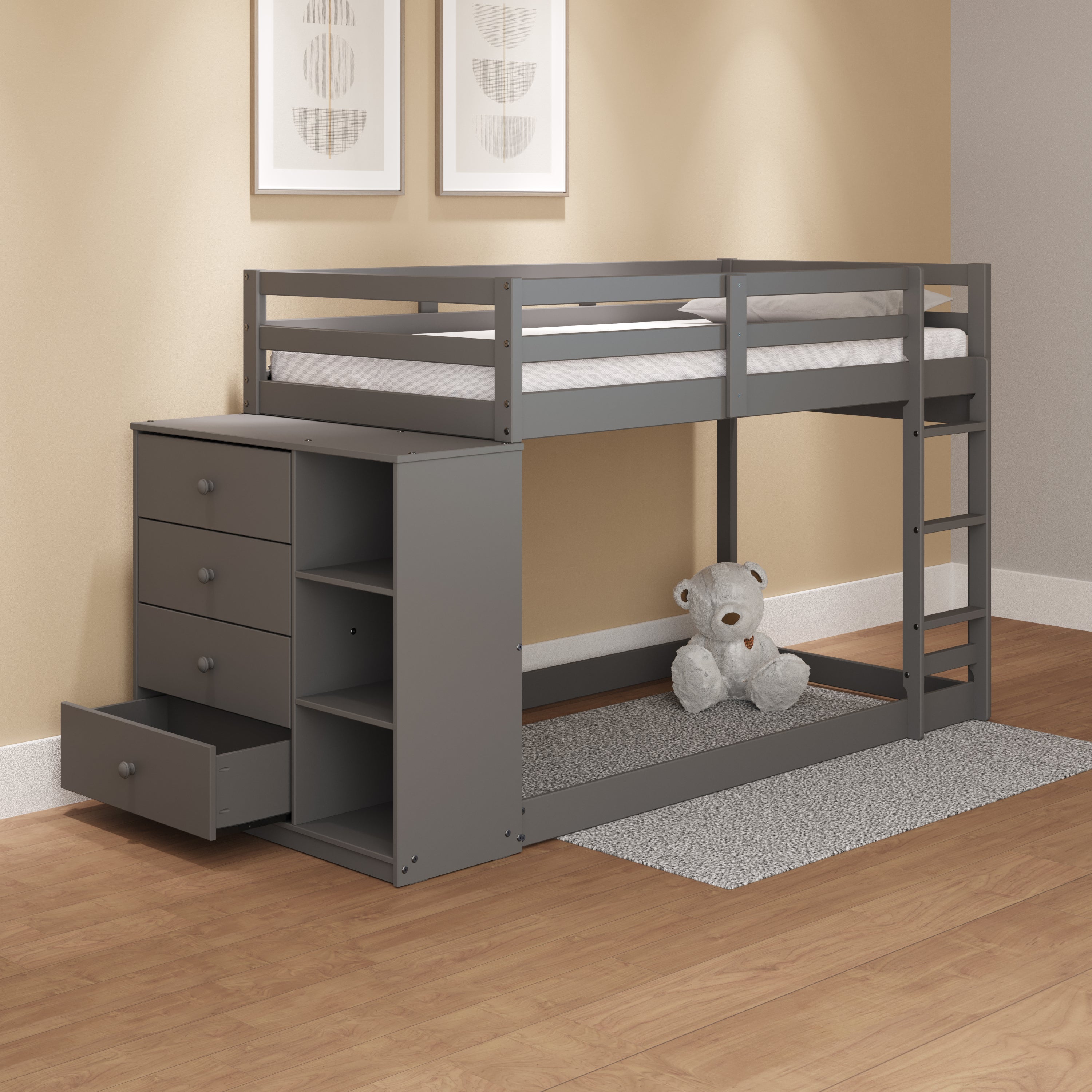 ACME Gaston Twin/Twin Bunk Bed w/Cabinet (Gray)