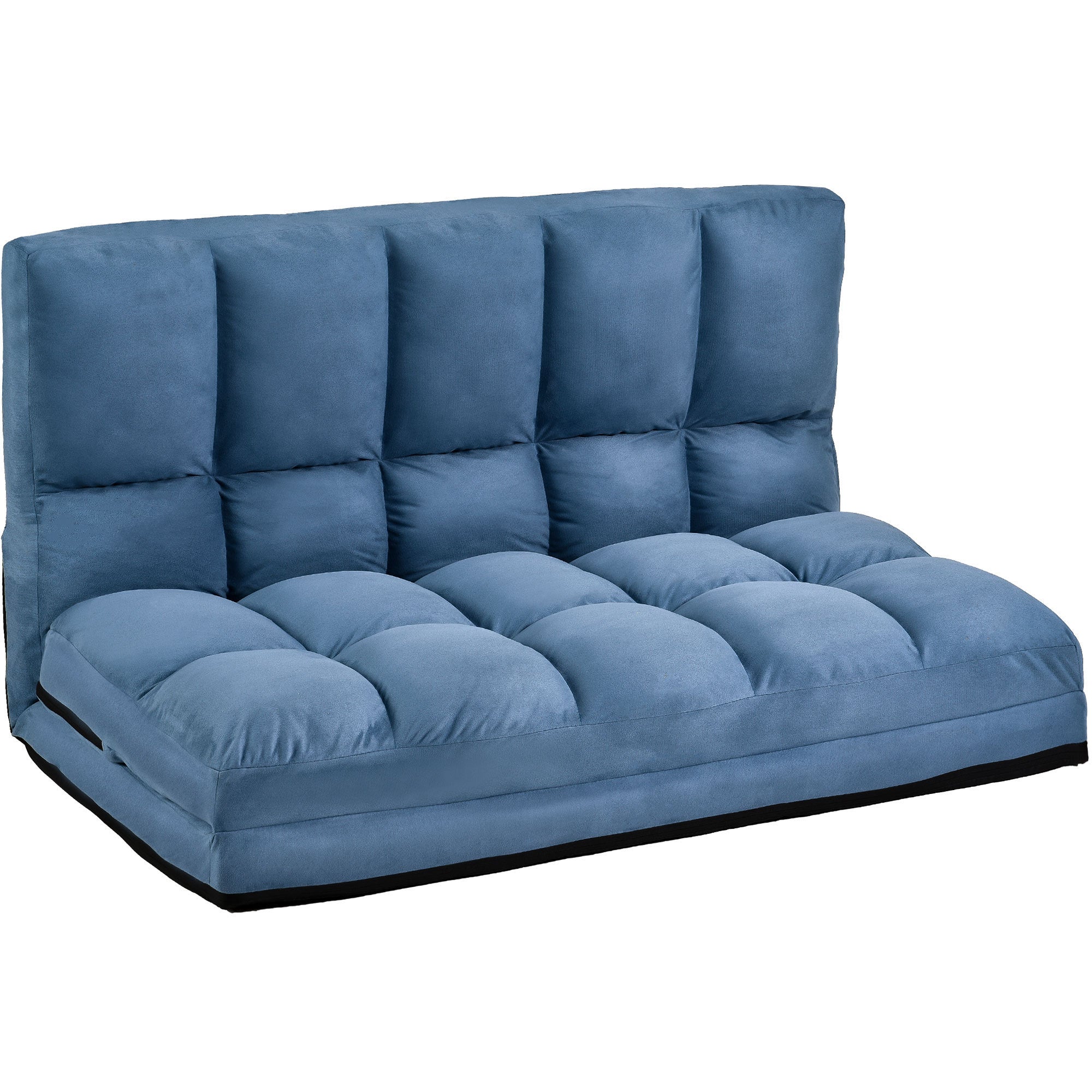 Double Chaise Lounge Sofa Floor and Living Room Sofa with Two Pillows (Blue)