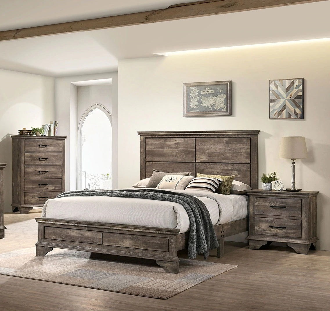Solid Wood Veneer Matte Black Bar Pulls Replicated Wood Grain Bedroom