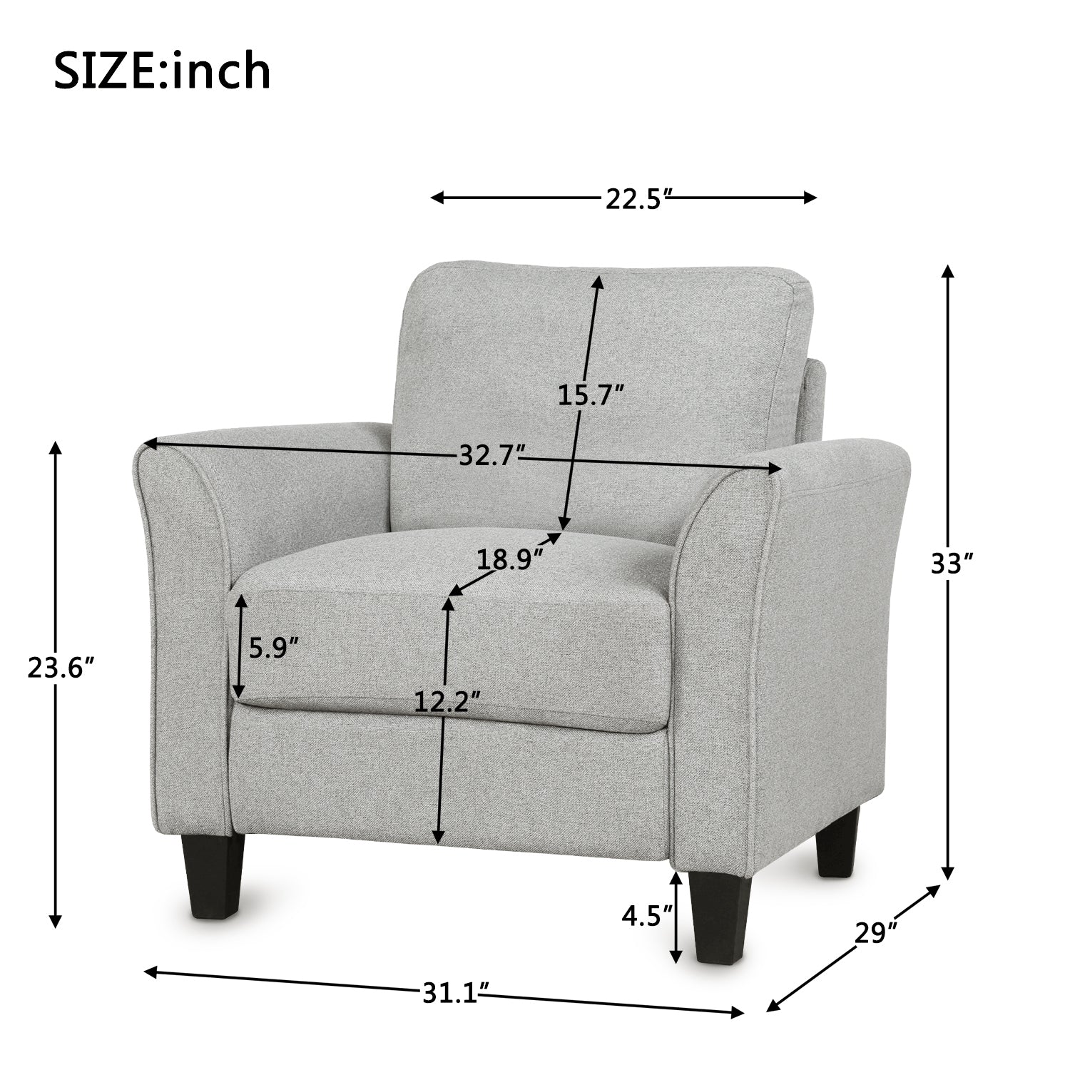 Living Room Furniture Armrest Single Sofa (Light Gray)
