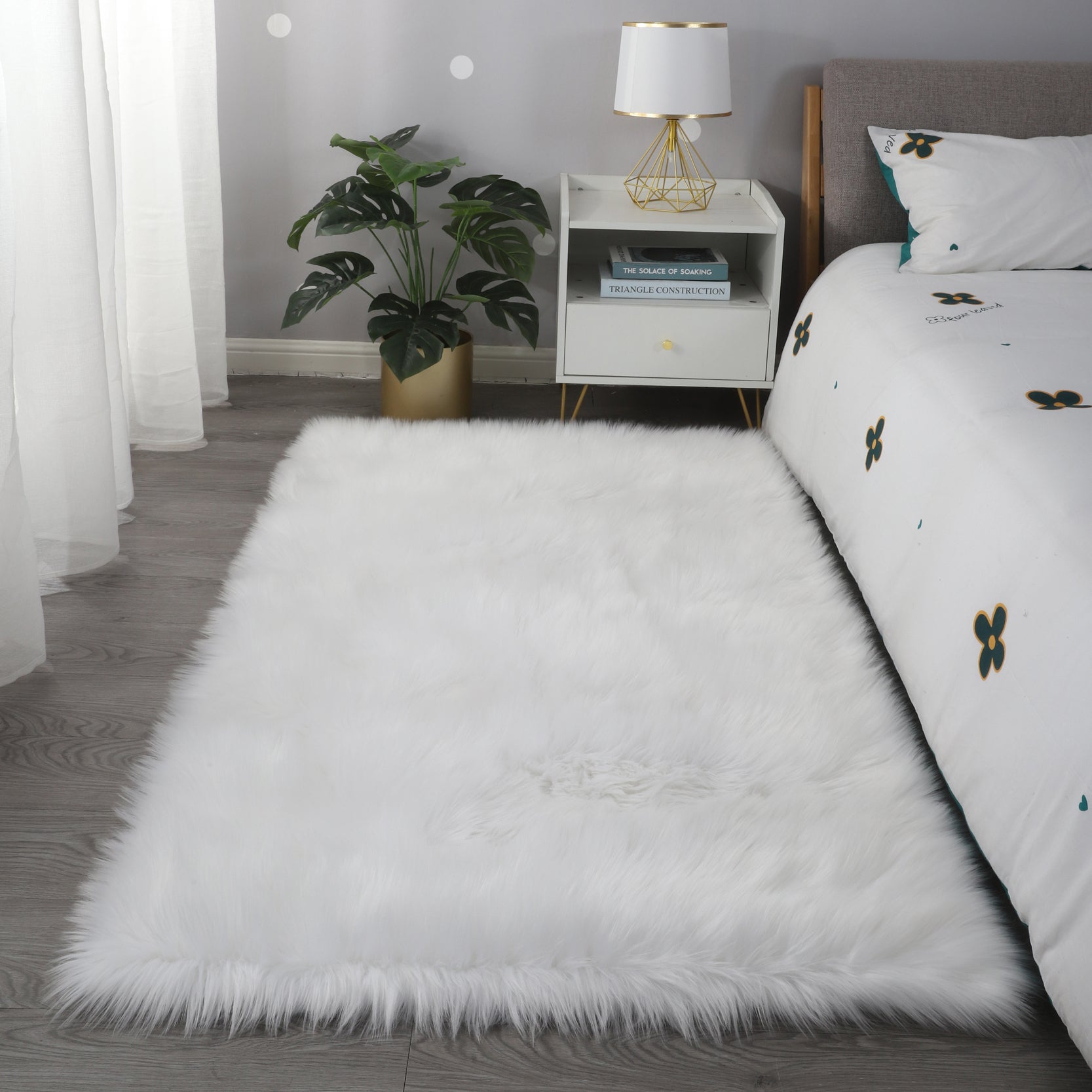 7' x 5' Cozy Collection Ultra Soft Fluffy Faux Fur Sheepskin Area Rug (White)