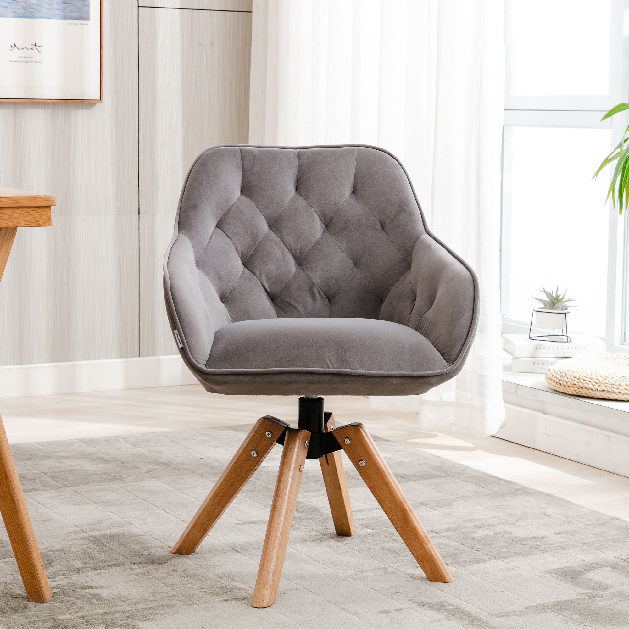 COOLMORE Solid Wood Tufted Upholstered Office Chair