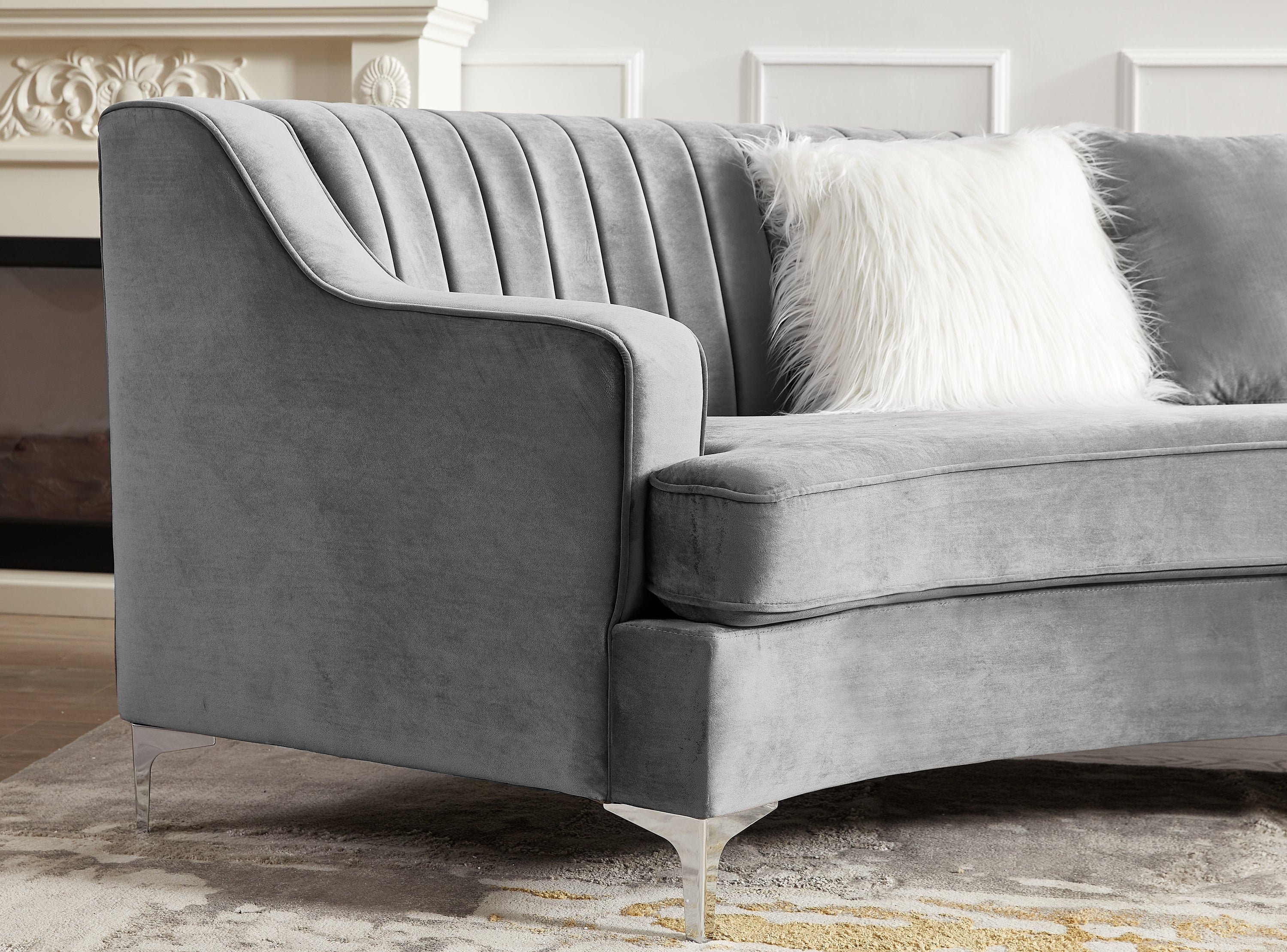 Grey Velvet Curved Sofa