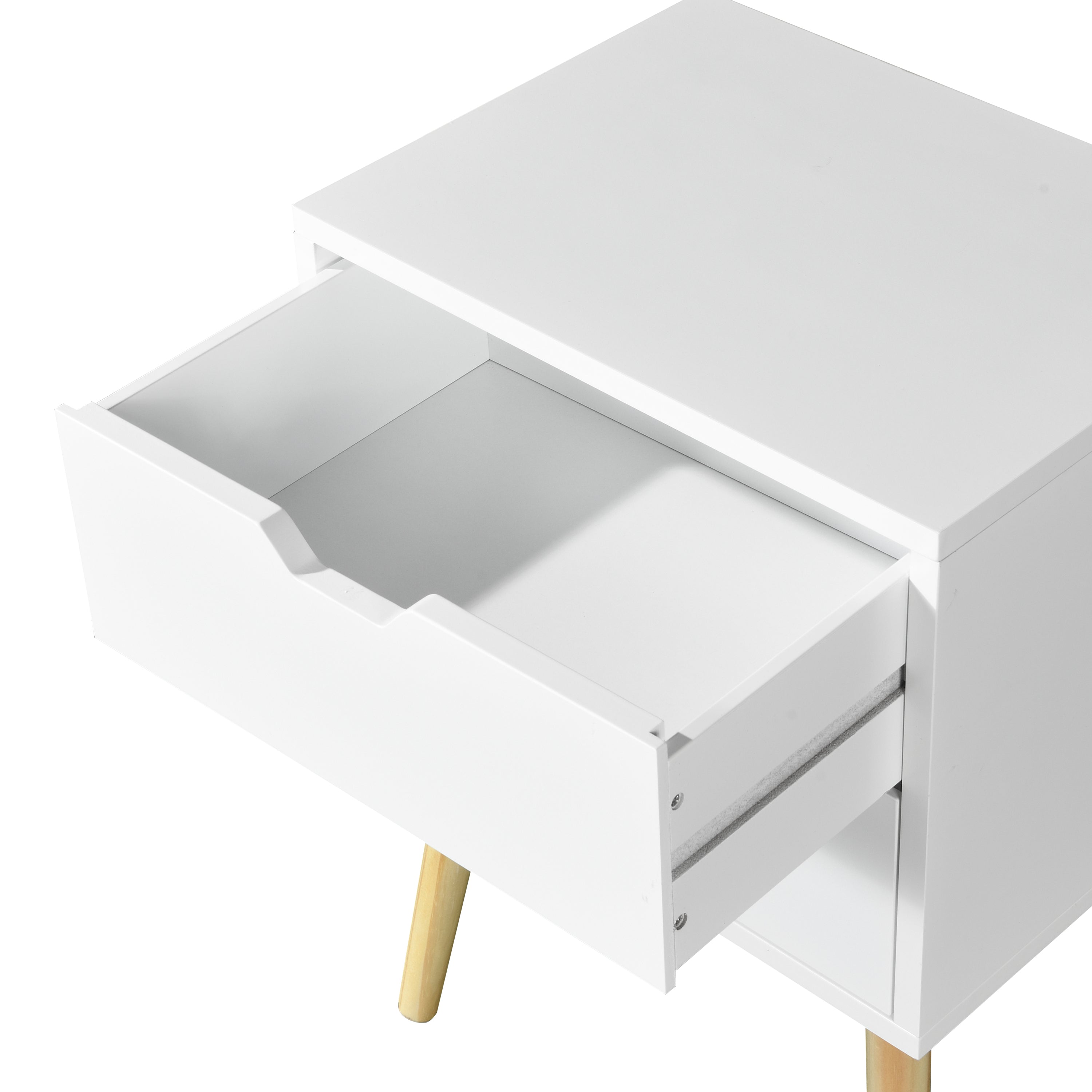 Side Table with 2 Drawer and Rubber Wood Legs  (White)