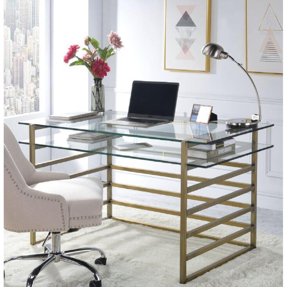 ACME Shona Glass Desk (Gold)