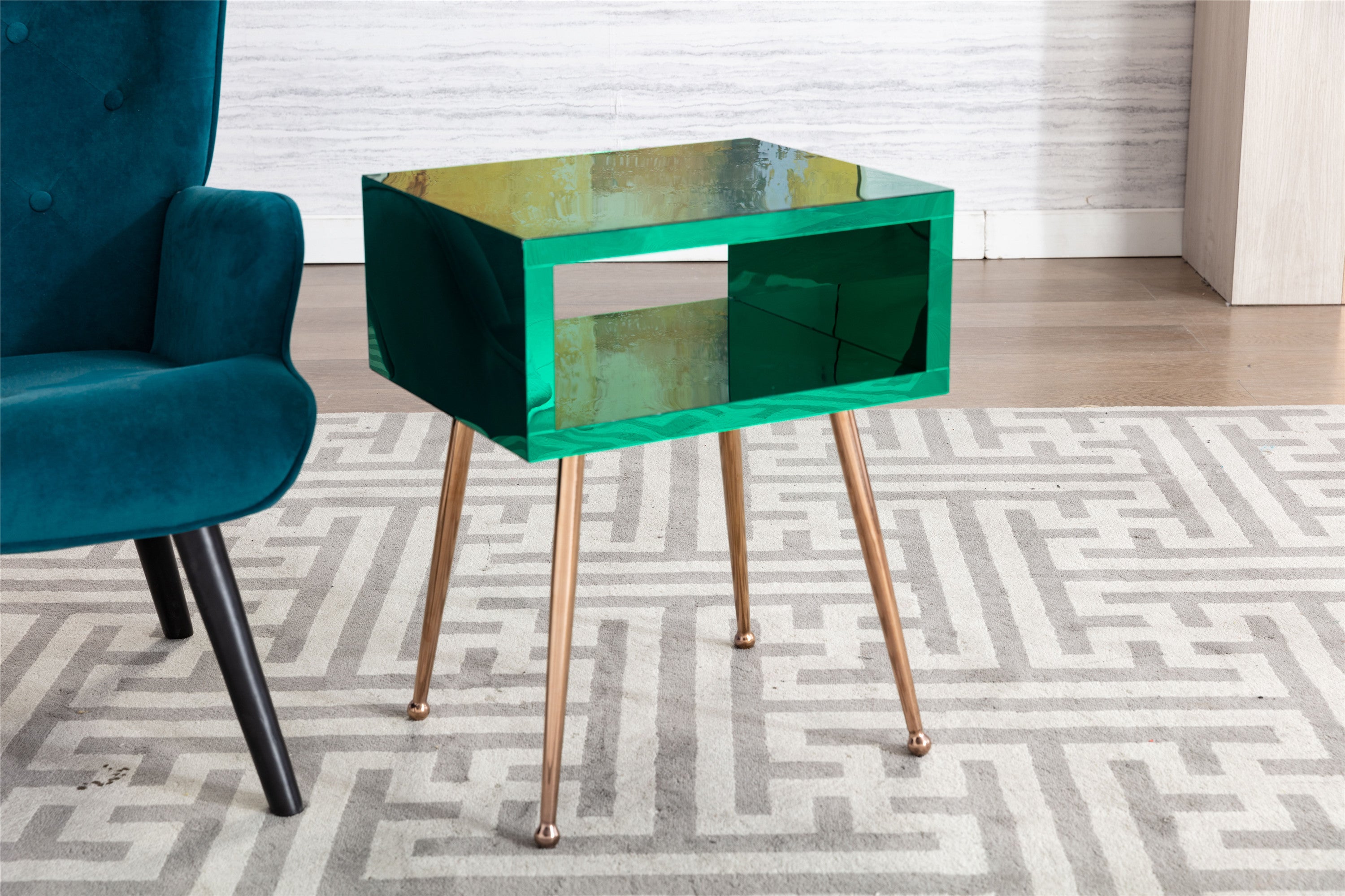 COOLMORE MIRROR END TABLE  MIRROR NIGHTSTAND  (Green)